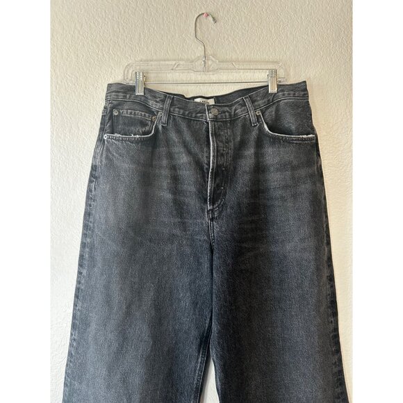 AGOLDE DAME WIDE LEG RAW HEM CUT OUT JEANS SIZE 32 BUTTON FRONT HIGH RISE - Picture 3 of 6